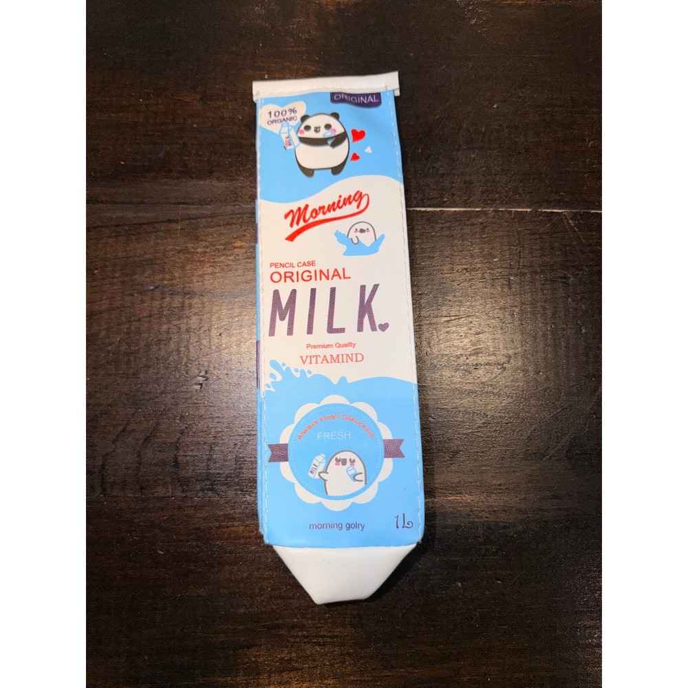 Morning Glory Kawaii Milk Carton Pencil Case‎ Blue Panda Novelty Stationery Bag
